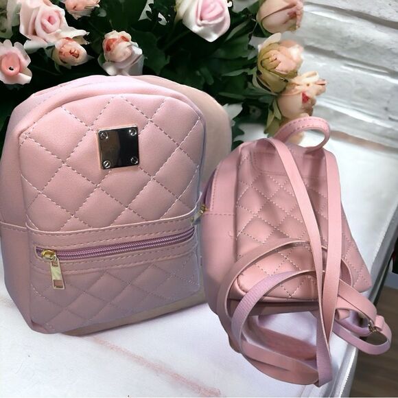 Quilted Leather Mini-Backpack l Light Pink, Whitel Gold Hardware l New main image 14